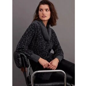 Anthropologie Tunic‎ Sweater Dress Leopard Print Cowl Neck Small Petite SP EUC